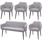 Mendler Esszimmer-Set HWC-L13, 4er-Set Stuhl+Sitzbank Esszimmergruppe Sitzgruppe Esszimmergarnitur, Stoff/Textil ~ grau