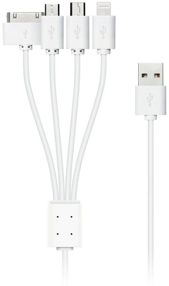 XLAYER Kabel Octopus 4-IN-1 Multi-USB-Ladekabel 0.38m White Smartphone-Kabel, Ligtning, Micro-USB, Mini-USB, Apple 30 Pin, Ligtning, Micro-USB, Mini-USB, Apple 30 Pin (38.00 cm) weiß