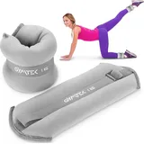 Gymtek® Gewichtsmanschetten - 2x 1 kg - Gewichte für Beine und Arme, Knöchelgewicht, Verstellbares Gewichte, Fußgewichte - Pilates, Krafttraining - Grau