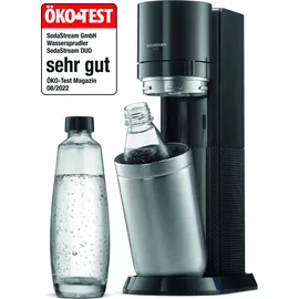 Sodastream Duo schwarz + Glaskaraffe + PET-Flasche + Zylinder