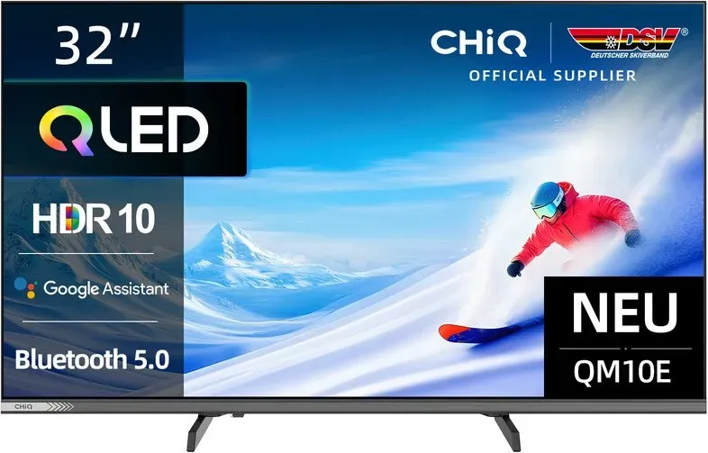 CHiQ L32QM10E 32-Zoll QLED Smart Google TV | Randloses Metalldesign, 90% DCI-P3 Farbe, HDR10, Dolby Audio | Ideal für Schlafzimmer & kleine Räume