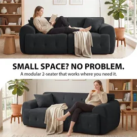 COMHOMA Sofa 2 Sitzer, 180 x 86 x 40 cm Bodensofa, Couch mit Rückenlehne, Kissen und Armlehne, Modernes Stoffsofa für Wohnzimmer, Wohnung, GRAU - Grau