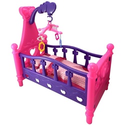 TikTakToo Puppenbett 3in1 Kinder Puppenwiege Bettwäsche ohne Puppe (komplettes Spiel-SET, 49 x 28 x 48 cm), Puppenbett mit Kissen, Decke, Mobile für Kinderbett lila|rosa