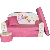 FORTISLINE - Kindersofa ausklappbar 100x60x50 cm - Kindersofa für Kinder 2in1 - Kindercouch ausklappbar - 2-Sitzer - Schlafcouch aus Schaumstoff + Hocker + Kissen - Viele Motive