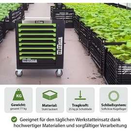Trutzholm Werkstattwagen 249-tlg. bestückt 8 Schubladen Edelstahlauflage Seitentür Soft Close Schaumeinlagen