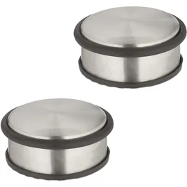 Relaxdays Türstopper 2er Set, HxD 4,5 x 10,5 cm, flach & schwer, rutschfest, Türzuschlagbremse Edelstahl, silber/schwarz