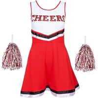 REDSTAR FANCY DRESS Cheerleader Kostüm Kinder mit High School Cheerleader Pompons – Halloween Kostüm Teenager Mädchen – Kinderkostüm Faschingskostüme Kinder, Karneval, Party