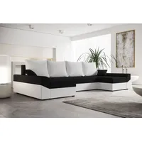 Elegante U-Form Couchgarnitur DAGMAR – weiß / schwarz - Schwarz