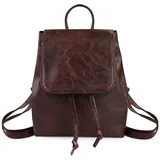 AfitLulu Rucksack Damen Klein Wasserdichter Rucksacks Kunstleder Schulrucksack mit Kordelzugtasche, Mini Klappe Daypack Vintage Kleiner Rucksack Reiserucksack mit Verstellbarem Gurt (Braun)