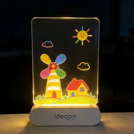 ideoon diy 2er-Set Kreative LED Acryl Maltafel für Kinder: Kabellose DIY Lampe mit Akku & 7 Buntstifte