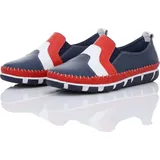 Gemini Damen Slipper Leder mehrfarbig im Retro Look mit Wechselsohle 395415-01, Größe:42 EU, Farbe:Blau - Blau - 42