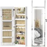 Schmuckschrank Mit Led-beleuchtung, Abschließbarer Wand-/tür-schmuckorganizer Mit Spiegel, 37 X 10,5 X 108 Cm, Weiß