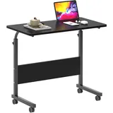 SogesHome Laptoptisch 80 * 40cm höhenverstellbar PC-Tisch mit Rollen, Betttisch, Beistelltisch,Kleiner Schreibtisch,Desktop mit Nut, Schwarz,05#3-80BK-SH