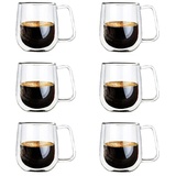 Vicloon Doppelwandige Latte Macchiato Gläser Set, 6 Stück Doppelwandige Kaffeegläser mit Henkel,250ml Kaffeetassen Glas für Cappuccino,Latte,Tee,EIS,Eistee,Bier