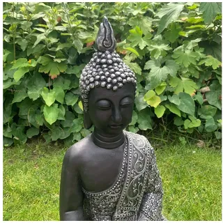 K&L Wall Art Buddhafigur Thai Buddha Statue Kunststein Beton Feng Shui Deko große Steinfigur (1, Gartenfigur), Wellness Gartendeko 45cm schwarz