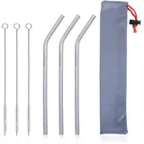 iBasingo Titan Stroh Getränke Stroh krumm Lang mit Reinigungs Bürste für Getränke Joghurt Bier Im Freien Reisen Ultraleicht Wasser Besteck für Camping Picknick Täglicher Gebrauch 3 Stück/Set Ti1017T