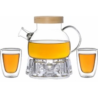 Kira Teeset / Teeservice Glas, Teekanne 900ml mit 2 Teecups je 200ml + Stövchen