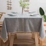 Pahajim Tischdecke Rechteckig Baumwolle Leinen Tischdecke Abwaschbar Elegante Gestreift Tischtuch mit Quasten Küchentischabdeckung für Speisetisch,Outdoor(Grau, 140 x 180 cm)