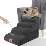 Famanu Hundetreppe Wasserfest - Tragbare Hundetreppe mit Waschbarem Bezug - Abnehmbare Katzentreppe für Sofa und Bett - Mit Fusselroller (4 Stufen)
