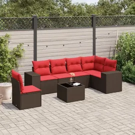 vidaXL 7-teiliges Gartensofa-Set mit Kissen, braun, Polyrattan - Braun