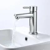 Kaltwasserhahn Kaltwasserarmatur aus Edelstahl, Wasserhahn Kaltwasser mit 80cm Anschlussschlauch, Bad Waschtischarmatur Gäste WC Einhebelarmatur für Gäste/WC/Badezimmer