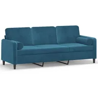 VidaXL 3-Sitzer-Sofa mit Zierkissen Blau 180 cm Samt