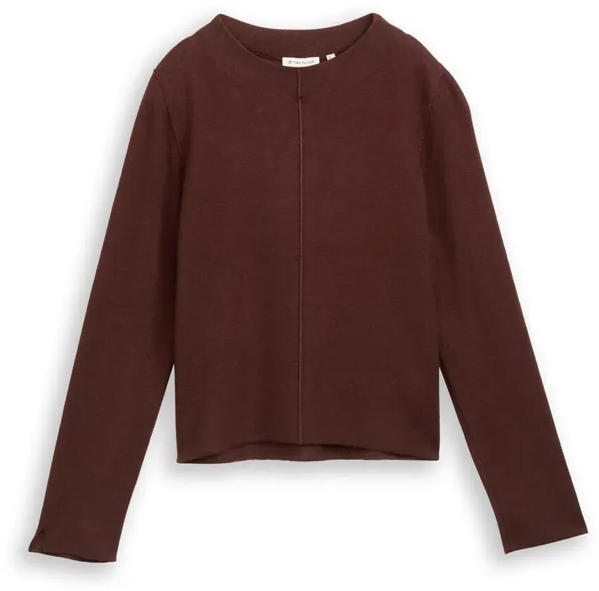 TOM TAILOR Damen Cropped Strickpullover mit Stehkragen, braun, Meliert, Gr. M