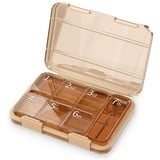 Koomuao Tablettenbox 7 Tagem,Klein Pillendose,Medikamentenbox Organizer-Tragbare Reise-Pillenbox,Tablettendose für Vitamine, Nahrungsergänzungsmittel und Medikamente (Braun)