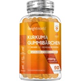 Curcuma Extrakt Gummibärchen - 2100mg - 95% Curcuminoide - 3 Monate Vorrat - Ayurveda Gewürze - 90 Gummies - Alternativ zu Kurkuma Kapseln & Pulver - Ingwerpulver & Schwarzer Pfeffer - WeightWorld