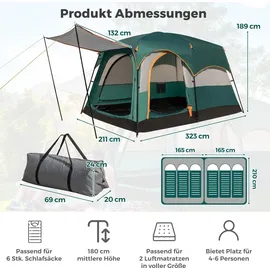 Costway Tunnelzelt 4-6 Personen Grün