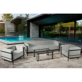 Konsimo GARTENLOUNGE SET 1x Tisch 2x Sessel 1x Sofa 3-Sitzer 4-tlg. "TRIGLO" Dunkelgrau/Hellgrau, Stahl/Polyester/Schaumstoff/gehärtetes Glas, Mod... | Dunkelgrau