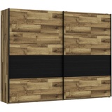 Forte Jakobina Schwebetürenschrank, Holzwerkstoff, Stabeiche kombiniert mit Schwarz Eiche, 269,9 x 210,5 x 61,2 cm