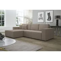 Fun Möbel Ecksofa Schlafsofa Sofa CONOR PREMIUM Stoff Poso Dunkelbeige Ottomane Links - Beige