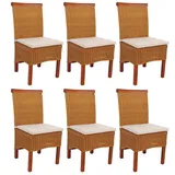 Mendler 6er-Set Esszimmerstuhl Korbstuhl Stuhl M42, Rattan ~ mit Sitzkissen
