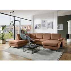 Wohnlandschaft DIE PLANBAR "PN-EM15047 U-Form, ohne Kopfstützen", parkett, B:309cm H:88cm T:235cm, Sofas, Echtleder, wahlweise mit Bettfunktion u. Stauraum