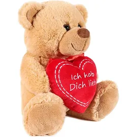 Brubaker Teddy Plüschbär mit Herz Rot - Ich hab Dich lieb - 25 cm - Teddybär Plüschteddy Kuscheltier Schmusetier - Stofftier Braun Hellbraun
