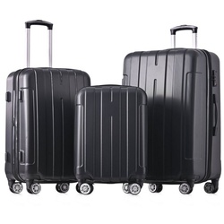 Flieks Hartschalen-Trolley, 4 Rollen, Trolleyset Handgepäck Koffer Volumenerweiterung Reisekoffer schwarz