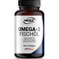Wehle Sports Omega 3 Kapseln hochdosiert - Fischöl mit 2000mg (1000mg EPA & 500mg DHA) pro Tagesdosis 180 St
