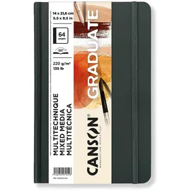 Canson Graduate Book, Skizzenbuch, doppelseitig: körnig und glatt, 220 g/m2, Sketchbook Hardcover, 14 x 21,6 cm, Natur, 64 Blatt, 5.5x8.5, Getöntes hellbraunes Papier