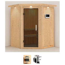 Karibu Sauna Nanna, BxTxH: 165 x 165 x 202 cm, 68 mm, (Set) 3,6-kW-Plug & Play Ofen mit externer Steuerung beige