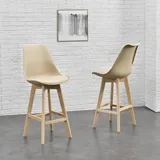 [en.casa] 2er-Set Barstuhl mit Rückenlehne Buche-Gestell Beige