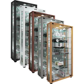 VCM Standvitrine Lumo Maxi mit Spiegel inkl. LED-Beleuchtung, silber