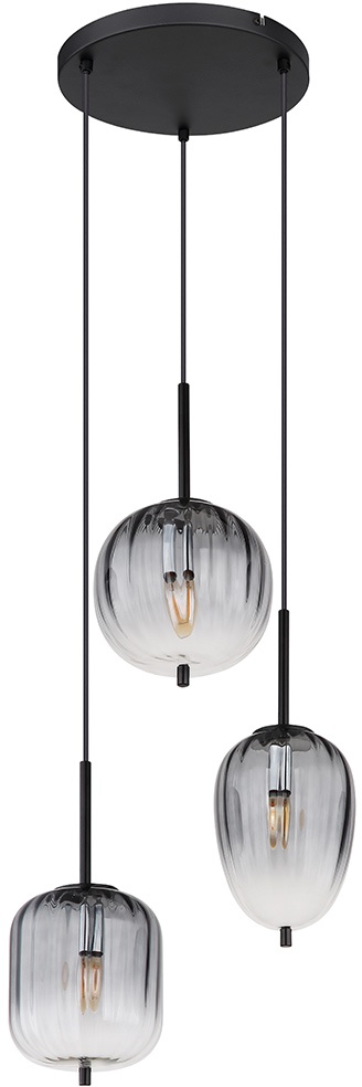 Hängelampe Pendelleuchte Deckenlampe Wohnzimmerleuchte Esszimmerlampe, Metall schwarz Glas rauchfarben, 3 Flammig E14, H 120 cm