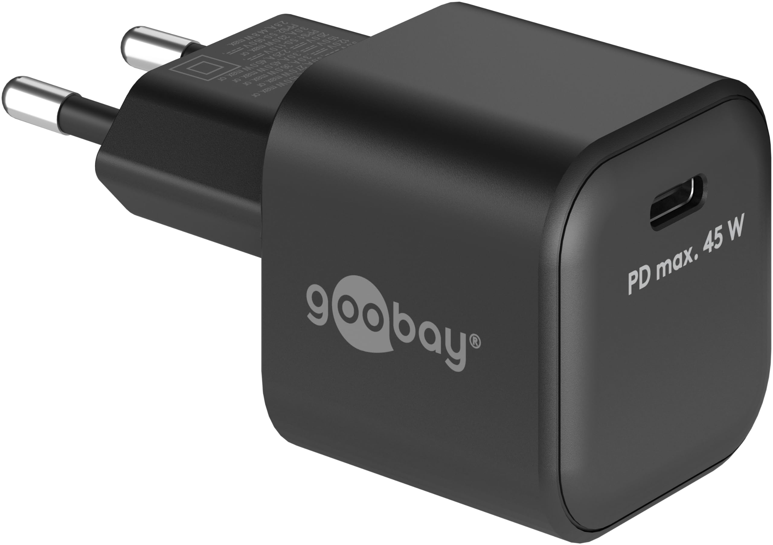 goobay 65331 USB-C PD Schnellladegerät (45W) / Handy Ladegerät/Netzteil für Ladekabel vom iPhone und andere Handys/Quick Charger Adapter/Netzstecker USB-C/Ladeadapter/schwarz