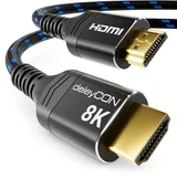 deleyCON 1m 8K HDMI 2.1b Kabel Kurz (48G, ULTRA Highspeed) Zertifiziert, 8K@60Hz 4K@144Hz 120Hz 2K@144Hz/165Hz eARC HDCP 2.3/2.2 - für DTS:X HDR Dolby Atmos TV PS5 Xbox Soundbar Monitor