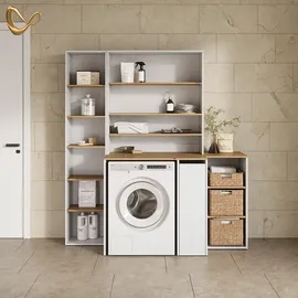 livinity® Waschmaschinenschrank Paolina 93,6 x 88,2 cm Weiß/Artisan