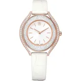Swarovski Crystalline Aura Uhr, Schweizer Produktion, Lederarmband, Weiß, Roségoldfarbenes Finish