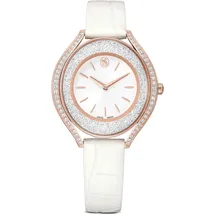 Swarovski Crystalline Aura Uhr, Schweizer Produktion, Lederarmband, Weiß, Roségoldfarbenes Finish
