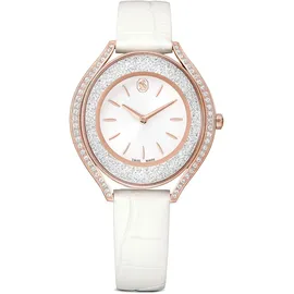 Swarovski Crystalline Aura Uhr, Schweizer Produktion, Lederarmband, Weiß, Roségoldfarbenes Finish