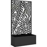 Outsunny Blumenkasten mit Sichtschutz Pflanzkasten mit Rankgitter tropischen Blattmotiven 61 x 23 x 113 cm Metall Pflanzkübel Blumenkübel Rankkasten Rankhilfe für Garten Balkon Terrasse Schwarz   Aosom